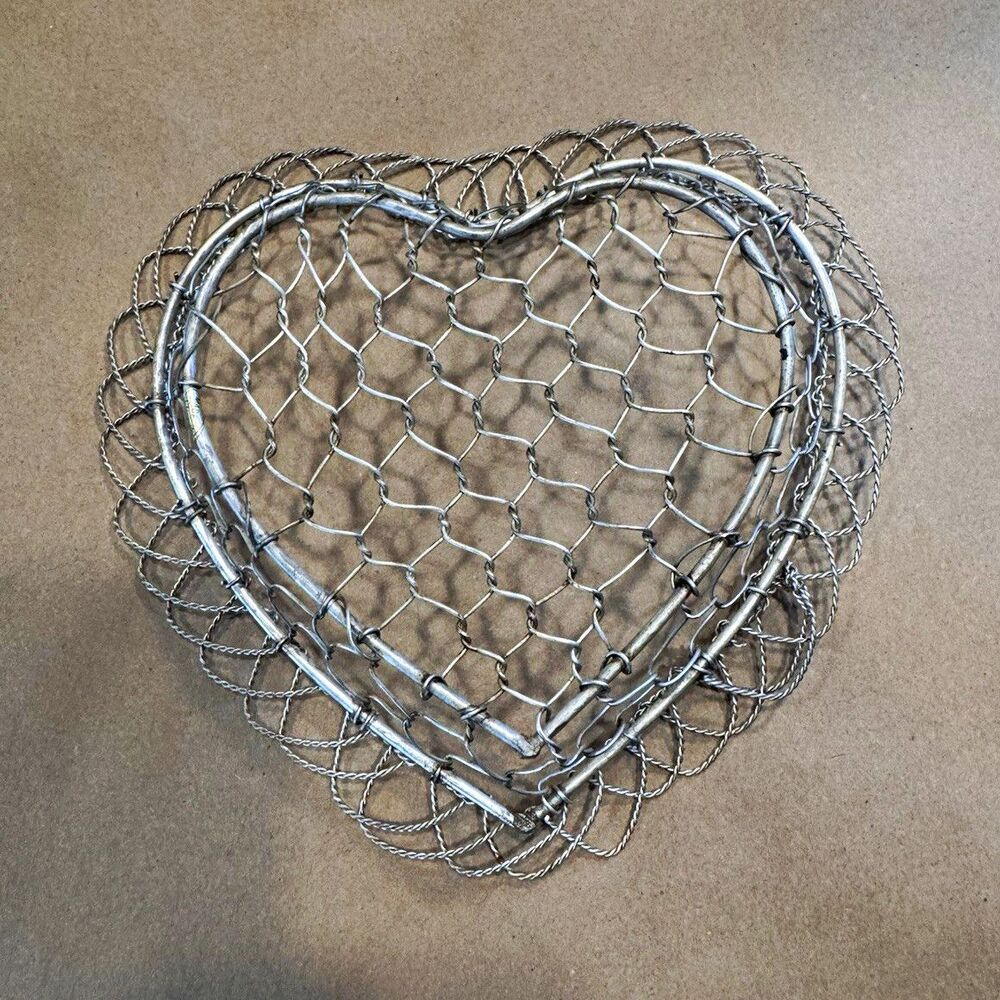 Heart Shaped Silver Metal Wire Decorative Basket with Handles, 7 in